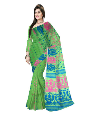 Pradip Fabrics Printed Tant Cotton Silk Saree(Light Green)
