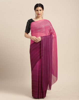 SIRIL Striped, Embellished, Dyed, Solid/Plain Bollywood Georgette Saree(Multicolor)