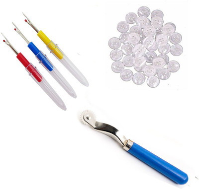 Crafts Haveli 3 Items Combo : 3 Seam Ripper, 1 Tracing Wheel & 20 White Button Sewing Kit