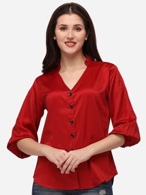 Kara Art House Women Solid Formal Red Shirt