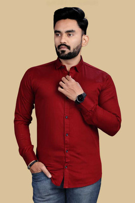 TULSI ENTERPRISE Men Solid Casual Maroon Shirt