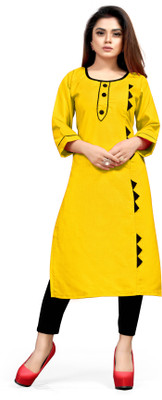 Nav Nidhi Creation Women Solid Straight Kurta(Yellow)