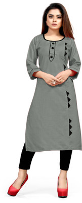 Nav Nidhi Creation Women Solid Straight Kurta(Grey)