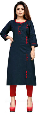 Nav Nidhi Creation Women Solid Straight Kurta(Black)