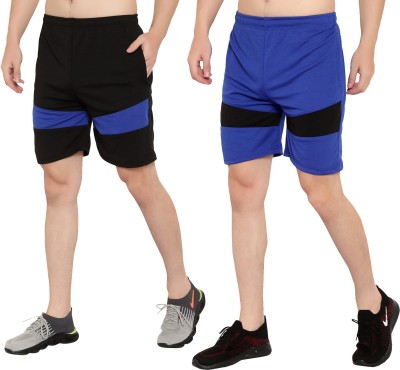 OORA Solid Men Black, Light Blue Sports Shorts