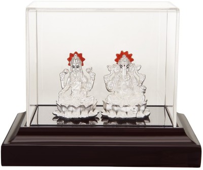 SILVERSPOT JEWEL 999Pure Silver Ganesha/Vinayaka And Laxmi Beautiful Idol/Murti with Acrylic Base Decorative Showpiece  -  12 cm(Silver, White)