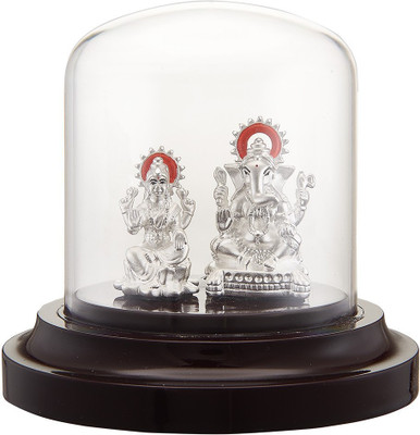 SILVERSPOT JEWEL 999 Pure Silver Beautiful Vishnu and Laxmi with Acrylic Base Idol for Pooja Decorative Showpiece  -  12 cm(Silver, White)