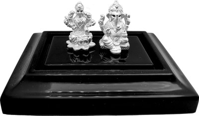 SILVERSPOT JEWEL 999 Pure Silver Ganesha/Vinayaka And Lakshmi Beautiful Idol with Acrylic Base Decorative Showpiece  -  12 cm(Silver, White)