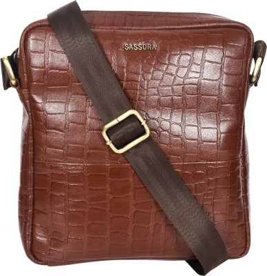 Sassora Brown Sling Bag Genuine Leather Unisex Brass Antique Metal Fittings Crossbody Bag