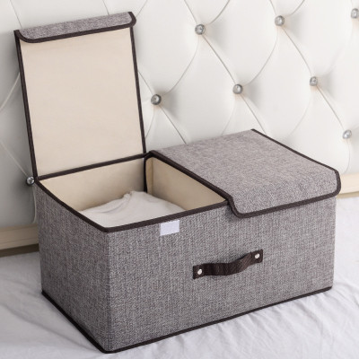 Grilazza Foldable storage basket bin closet drawer organizer box with double lid(Grey)