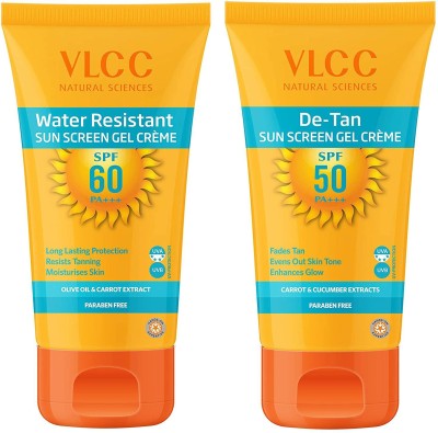 VLCC Sunscreen - SPF 50 & 60 PA+++ De Tan SPF 50 Sunscreen-100 g and Water Resistant Sunscreen(200 ml)