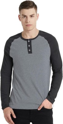 LazyChunks Solid Men Henley Neck Grey T-Shirt