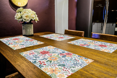 PRAKARTIK Rectangular Pack of 4 Table Placemat(Multicolor, Cotton)