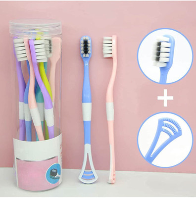 ZUVILIKA 2 in 1 Soft Toothbrush with Tongue Scraper Cleaner,8 Pack Ultra Soft Ultra Soft Toothbrush(Pack of 8)