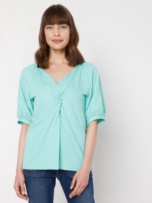 VERO MODA Casual Solid Women Green Top