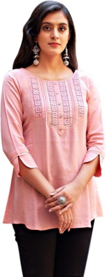 Chokhi Bandhni Casual Embroidered Women Pink Top