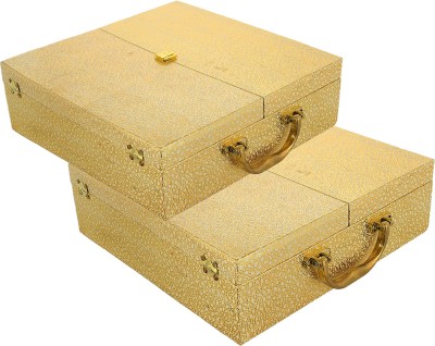 KUBER INDUSTRIES Moonrock Design 4 Rod Double Door Bangle Box/Case WithCatchLock-Pack of 2 (Gold) Make up, Jewellery Vanity Box(Gold)