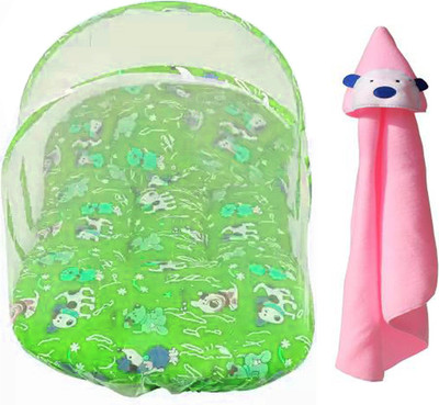 BABY ZONE Cotton, Polyester Single Sized Bedding Set(Green+Pink, 1 Pc. Baby Bedding with a Mosquito Net and 1 Pc. AC Blanket Combo Set)