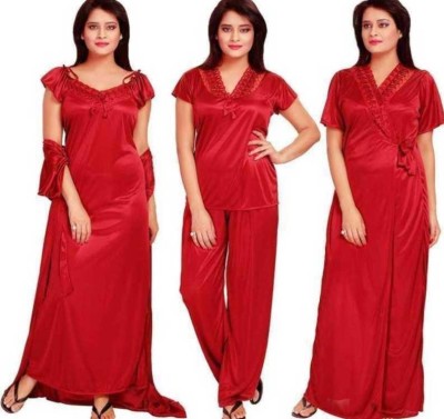 UWNAQA Women Nighty with Robe(Red)