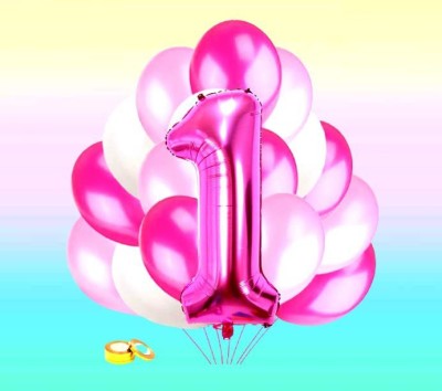 SV Traders Solid 1st Birthday Girl Decoration/Pink Theme Decoration Combo Of 17 Pcs Balloon Bouquet(Pink, Pack of 17)
