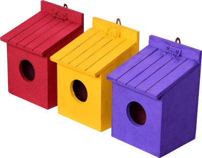 Cket Bird House Nest Box Trio Combo Pack Colorful Handmade Openable Roof 13x11x18 cm Bird House(Hanging)