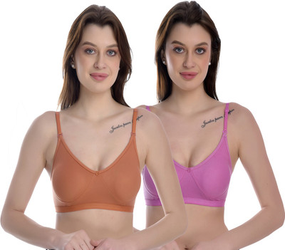 elina Women Full Coverage Non Padded Bra(Brown, Purple)