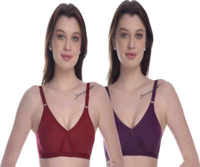 elina Women Full Coverage Non Padded Bra(Maroon, Purple)