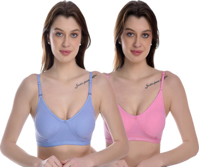 elina Women Full Coverage Non Padded Bra(Pink, Light Blue)