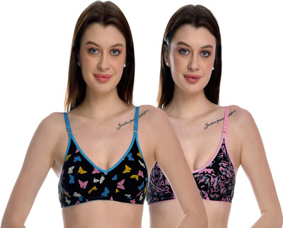 elina Women T-Shirt Non Padded Bra(Pink, Light Blue, Black)