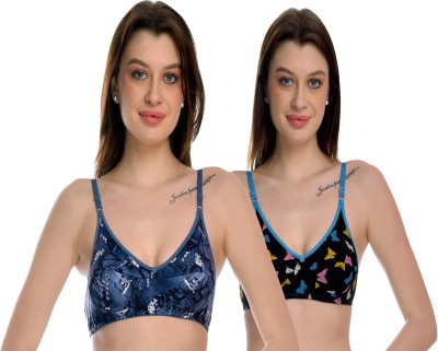 ELINA Women T-Shirt Non Padded Bra(Blue, Light Blue)