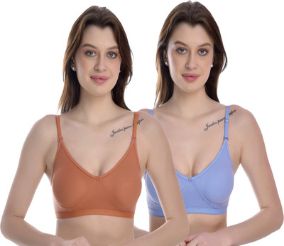 ELINA Women Everyday Non Padded Bra(Brown, Light Blue)