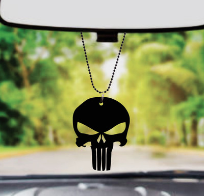EliteAuto Premium LaserCut Punisher Skull Car RearMirror Hanging Ornament with Metal Chain Car Hanging Ornament(Pack of 1)