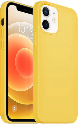 Loxxo Back Cover for iPhone 12 & 12 Pro (6.1 Inch), Liquid Silicon Case With Microfiber Lining(Yellow, Dual Protection, Silicon, Pack of: 1)