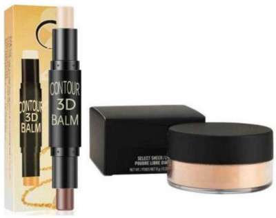 Plethora Highlighter and Contour Stick Highlighter (cream) Concealer (Beige, 8 g) & Loose powder(2 Items in the set)
