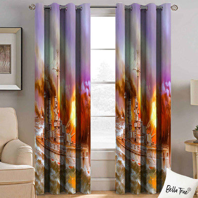 BELLA TRUE 213 cm (7 ft) Polyester Semi Transparent Door Curtain (Pack Of 2)(Printed, Multicolor)