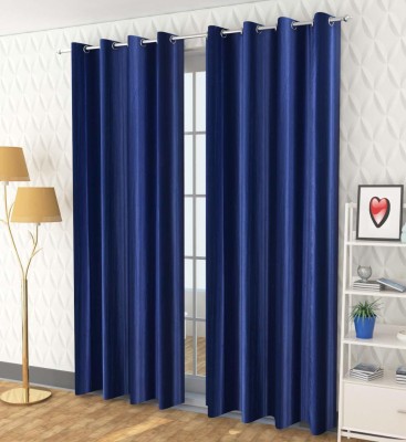 Fabrilia 274 cm (9 ft) Polyester Room Darkening Long Door Curtain (Pack Of 2)(Plain, Navy Blue)