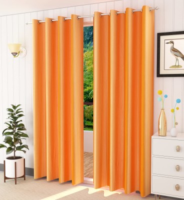 Fabrilia 274 cm (9 ft) Polyester Room Darkening Long Door Curtain (Pack Of 2)(Plain, Orange)