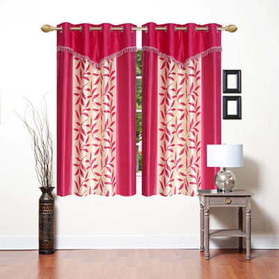 Ville Style 153 cm (5 ft) Window Polyester Semi Transparent Curtain (Pack Of 2)(Pink, Floral)