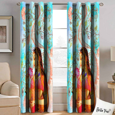 BELLA TRUE 213 cm (7 ft) Polyester Semi Transparent Door Curtain (Pack Of 2)(Printed, Multicolor)