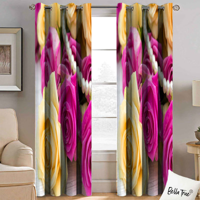 BELLA TRUE 213 cm (7 ft) Polyester Semi Transparent Door Curtain (Pack Of 2)(Printed, Multicolor)