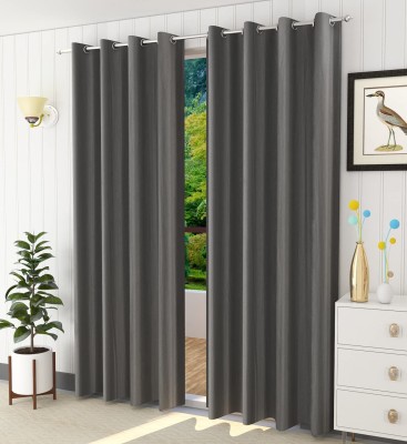 Fabrilia 274 cm (9 ft) Polyester Room Darkening Long Door Curtain (Pack Of 2)(Plain, Grey)