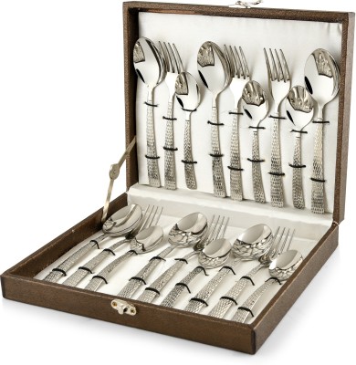 FnS Madrid 18 Pc Hammered Finish (6 Dinner Spoons, 6 Dinner Forks & 6 Teaspoons) Stainless Steel Cutlery Set(Pack of 18)