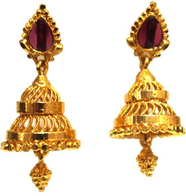 S L GOLD S L GOLD 1 Gram Micro Plated Red stone Jhumki Design Earring Copper Earring Set