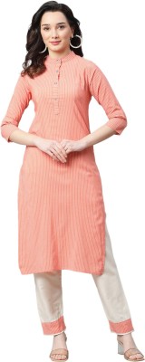 Leriya Fashion Women Striped A-line Kurta(Orange)