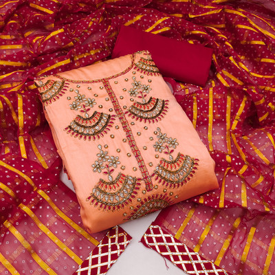 manvaa Cotton Blend Self Design Salwar Suit Material