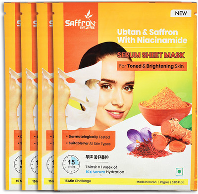 Saffron Naturals Ubtan & Saffron Serum Face Sheet Mask SET OF 4(100 ml)
