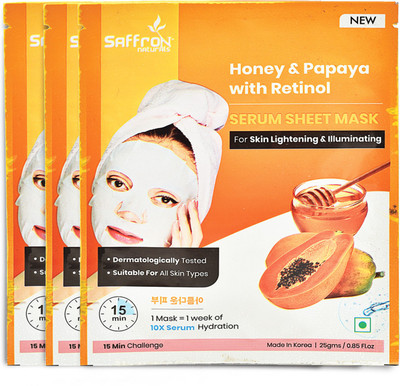 Saffron Naturals Honey & Papaya Serum Face Sheet Mask with Retinol- Set of 3(75 ml)