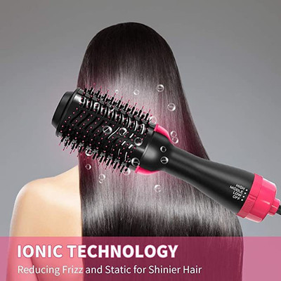 omkarzone ONE STEP HAIR STRAIGHTENER BRUSH ONE STEP 3 in1 Styling Hair Straightener Curler Brush for All Hairstyle Hair Straightener Brush(BLACK / PINK)