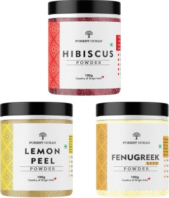 FOREST OCEAN Hibiscus Powder + Lemon Peel Powder + Fenugreek Powder Combo Pack For Hair Care - 100g Each, 300Gm(300 g)