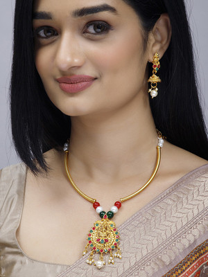 RUBANS Alloy Gold-plated Gold, Ruby Red, Green Jewellery Set(Pack of 2)
